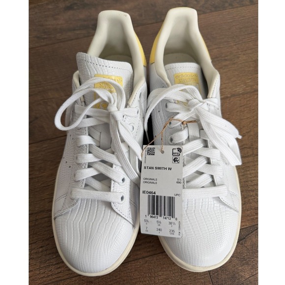 Adidas Stan Smith Women's White Yellow Sneakers SZ 7 - Picture 2 of 12